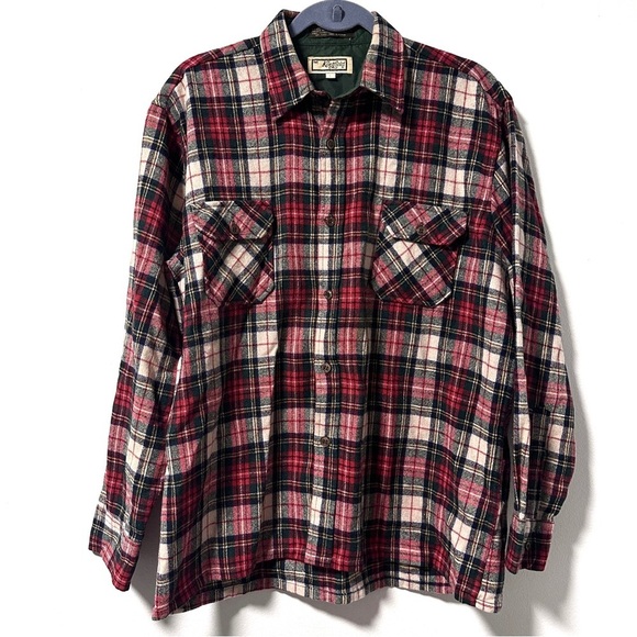 Vintage 70s Kentfield Red Plaid Wool Blend Flannel Button Down Men’s Size Large - Picture 1 of 14